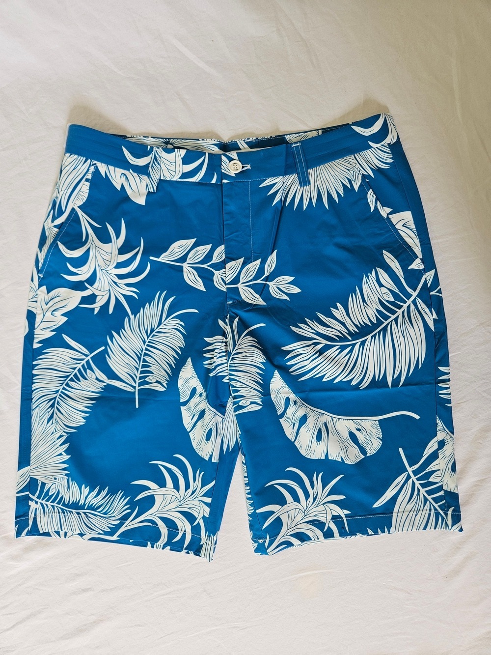 NWT Size 34 Snover Menswear Teal Blue Tropical Palm Print Golf Shorts Zipper